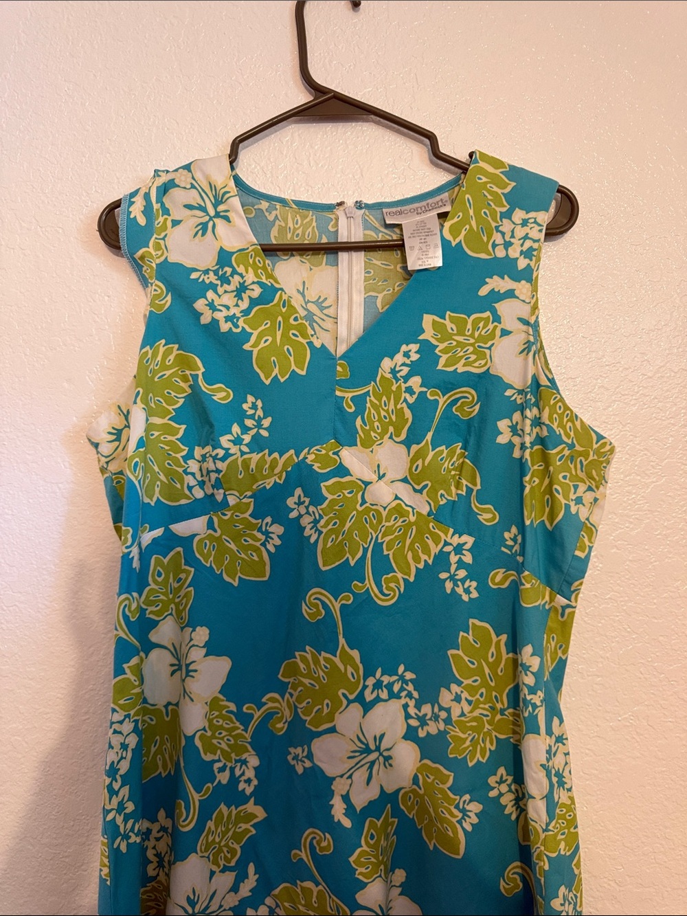 Chadwick’s realcomfort cotton sleeveless dress Medium Hawaiian blue green - Picture 3 of 4